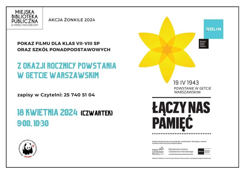 Akcja Żonkile 2024 – pokaz filmu z okazji rocznicy Powstania w Getcie Warszawskim